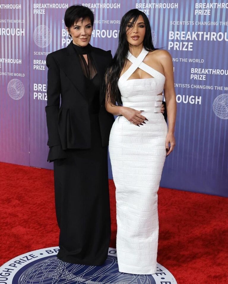 Fashion Bomb Duo Kim Kardashian Attends the 2024 Breakthrough Prize Ceremony in a White Custom Alaia Dress with Kris Jenner in a All Black Dolce Gabbana Look 3