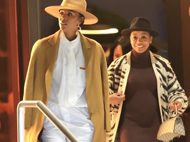 Kelly Rowland Grabbed Dinner with Bresha Webb Wearing a Camel YSL Coat a White Patton Studio Short Set and a Lack of Color Hat IMG 2326 copy 1