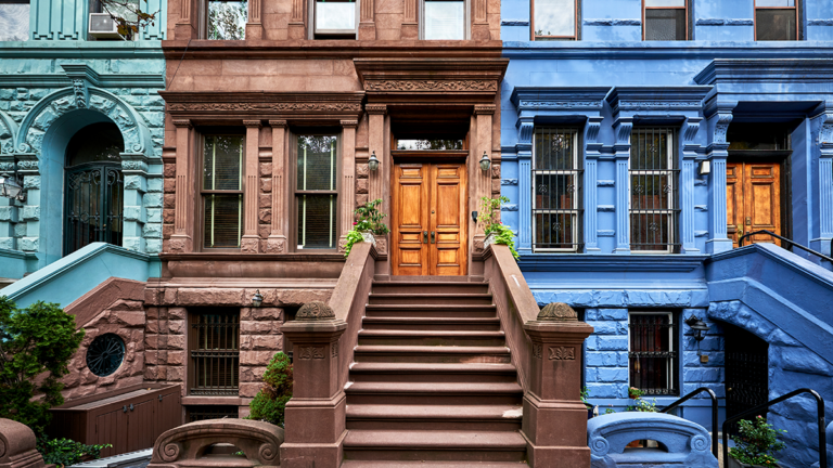 New York City brownstone buildings