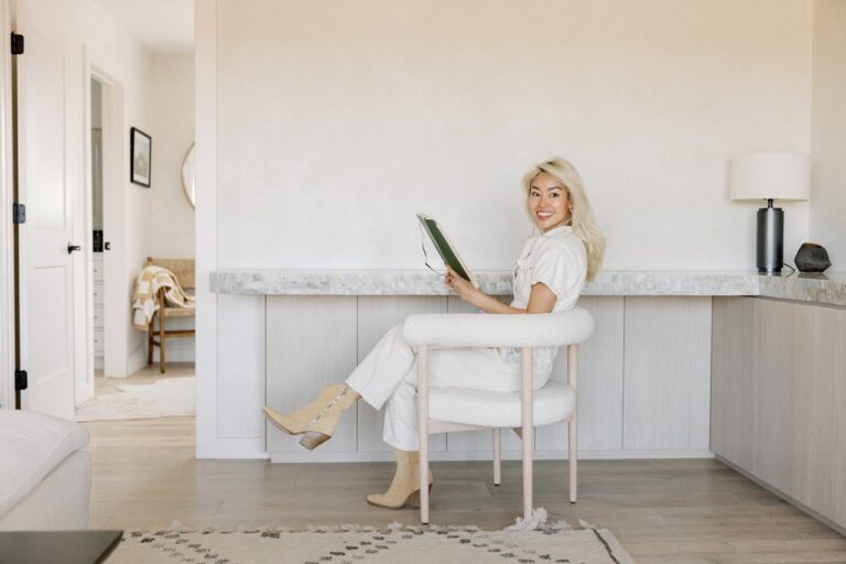 woman reading at desk