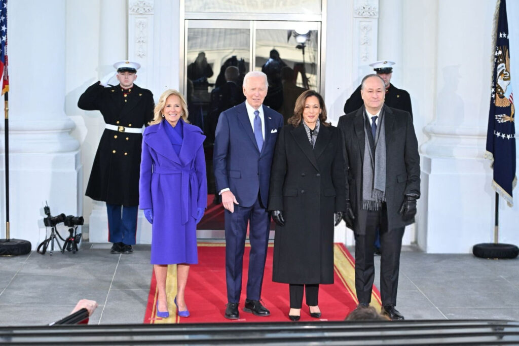 9 Dr. Jill Biden Waves Goodbye the White House in Purple Ralph Lauren Coat