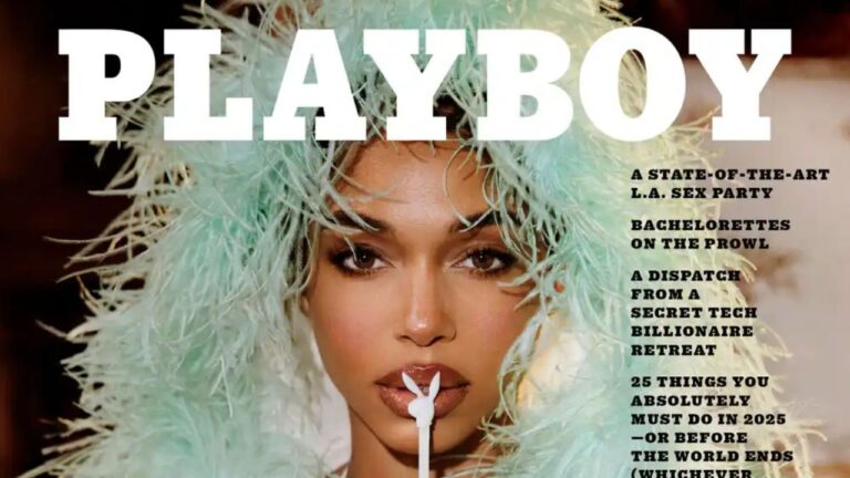 Lori Harvey Poses for the Cover of Playboy Magazine in a Mint Green Feather Coat and Silver Embellis