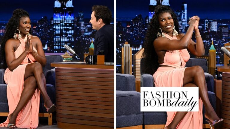 Bozoma Saint John Wore a Blush 287 J Angelique Tori Dress with Jessica Rich Heels to The Tonight Sho